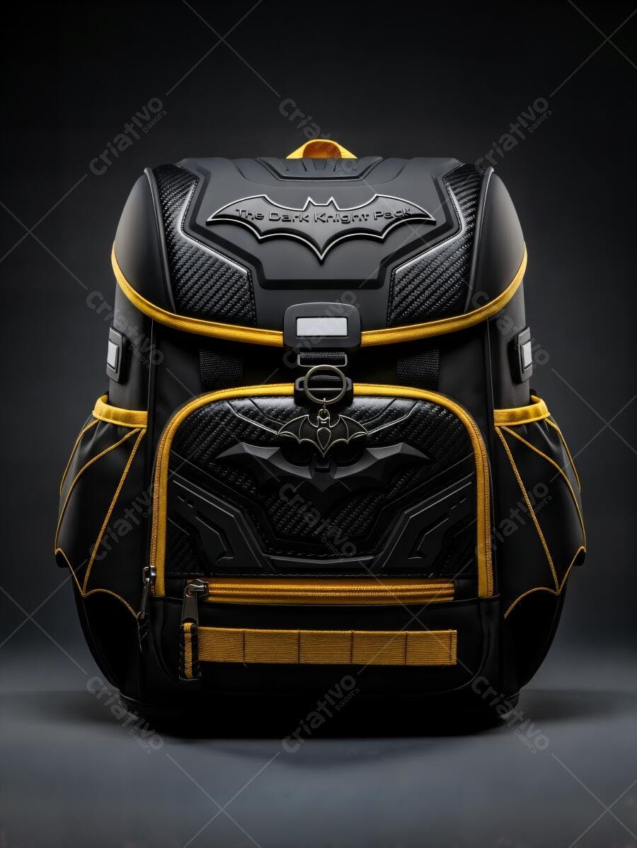 Mochila Batman preta e amarela com textura fibra de carbono