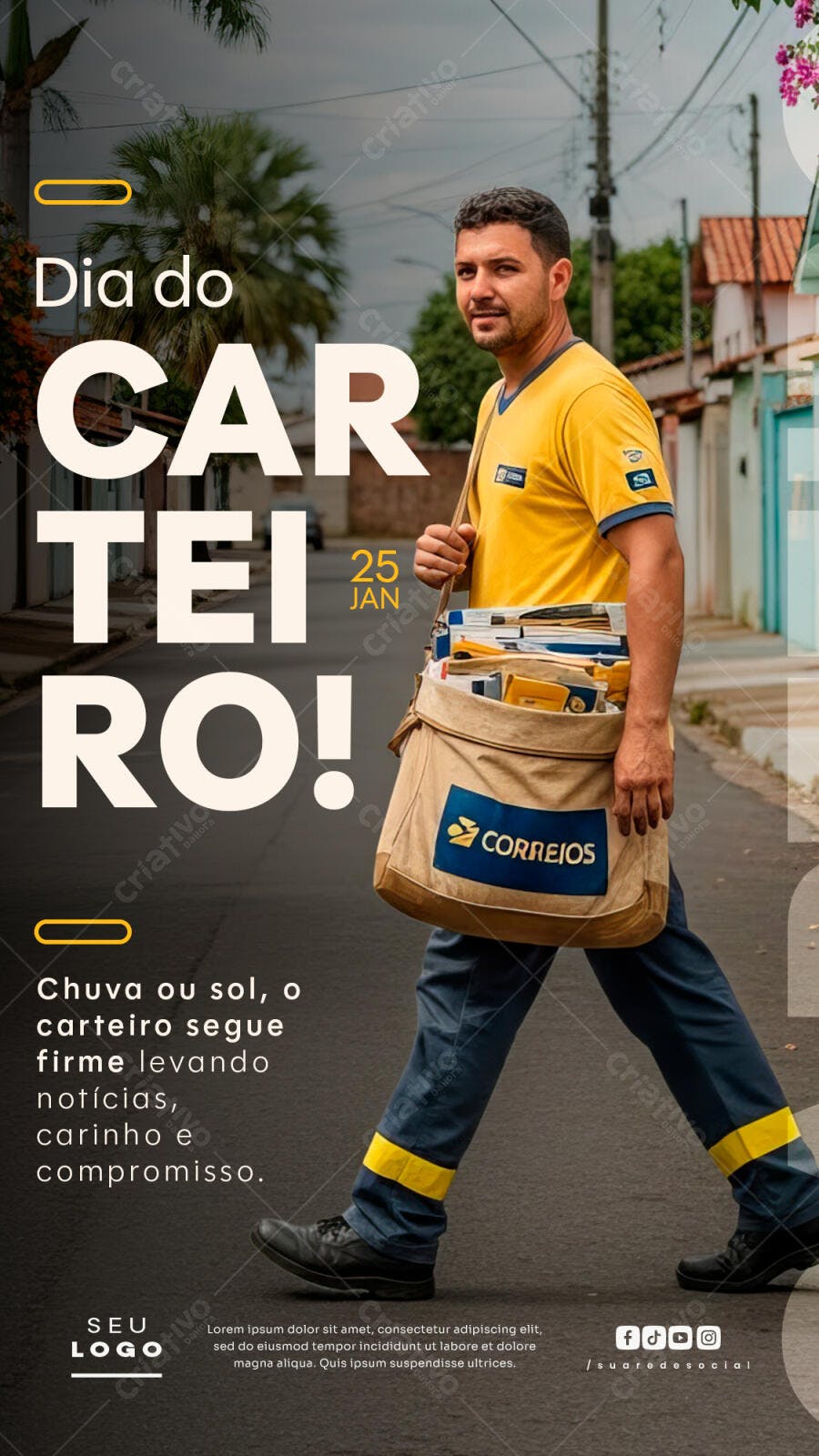 Flyer Dia do Carteiro 25 de Janeiro PSD Editável