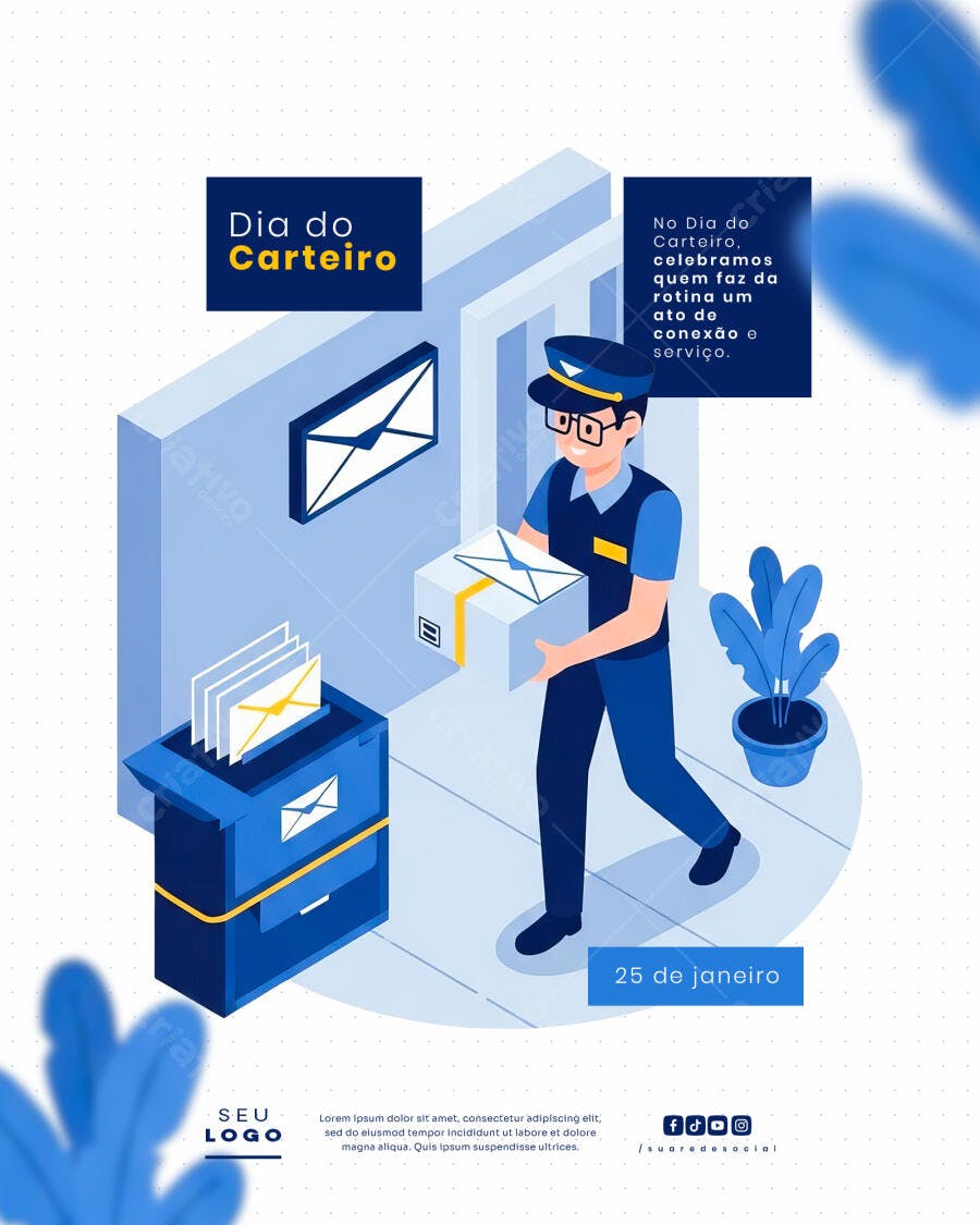 Flyer Dia do Carteiro 25 de Janeiro PSD Editável