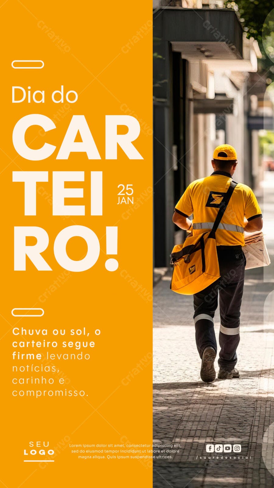 Flyer Dia do Carteiro 25 de Janeiro PSD Editável