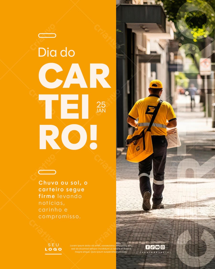 Flyer Social Dia do Carteiro 25 JAN PSD Editável