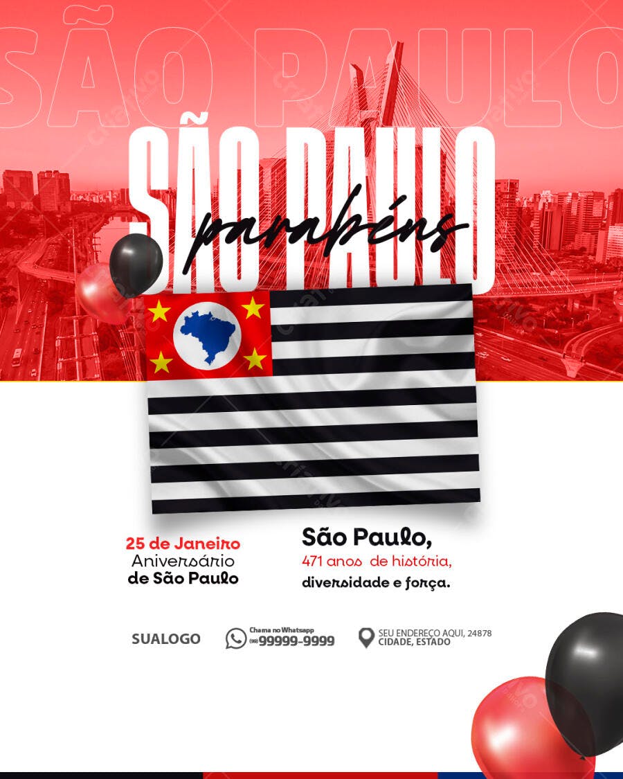 Flyer Aniversário de São Paulo 471 Anos PSD Editável
