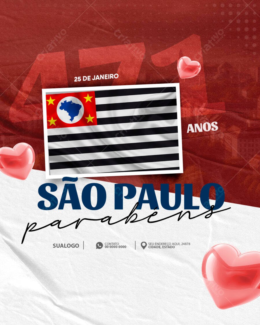 Flyer Aniversário de São Paulo 471 Anos PSD Editável