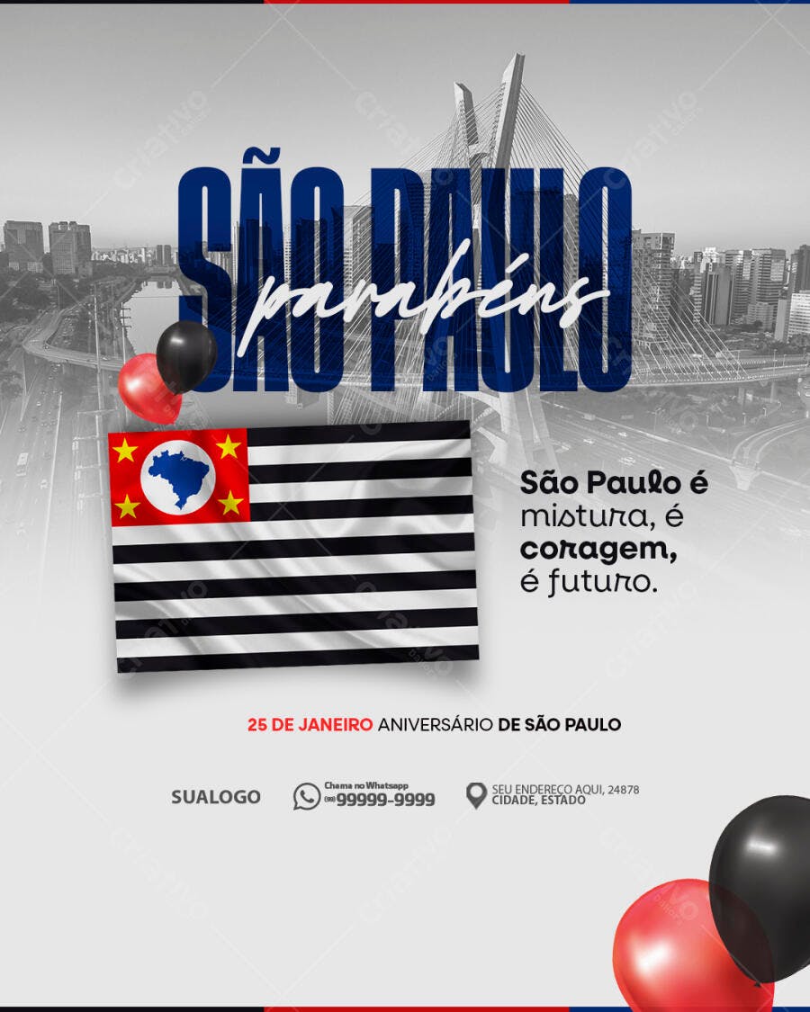 Post Redes Sociais Aniversário de São Paulo Urbano PSD Editável