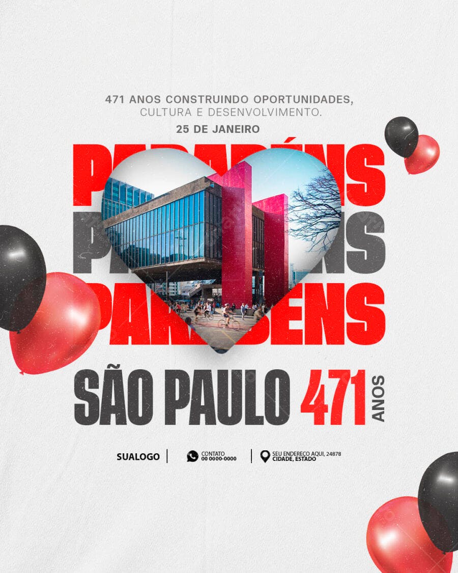 Flyer Aniversário São Paulo 471 Anos PSD Editável