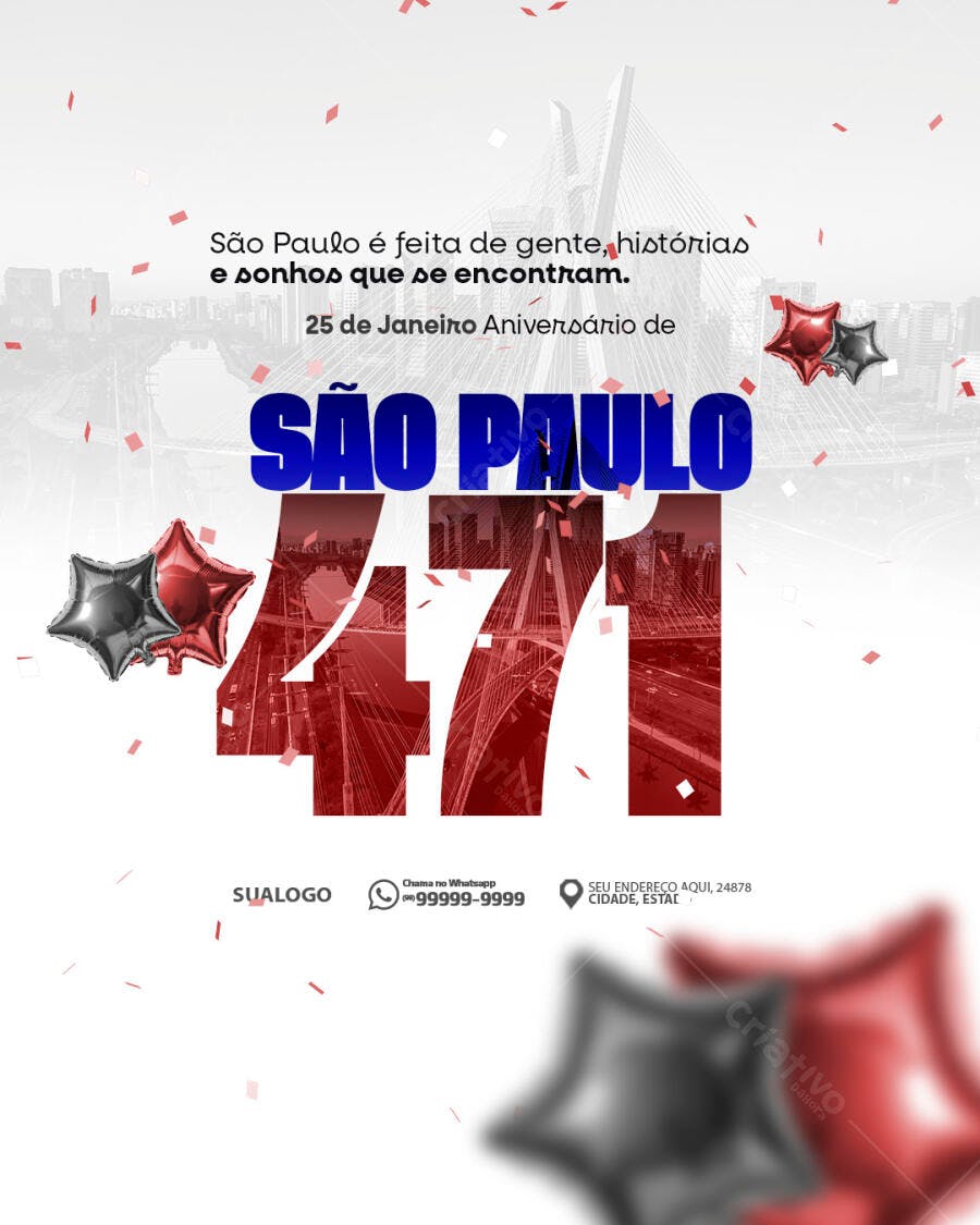 Flyer Aniversário de São Paulo 471 Anos PSD Editável