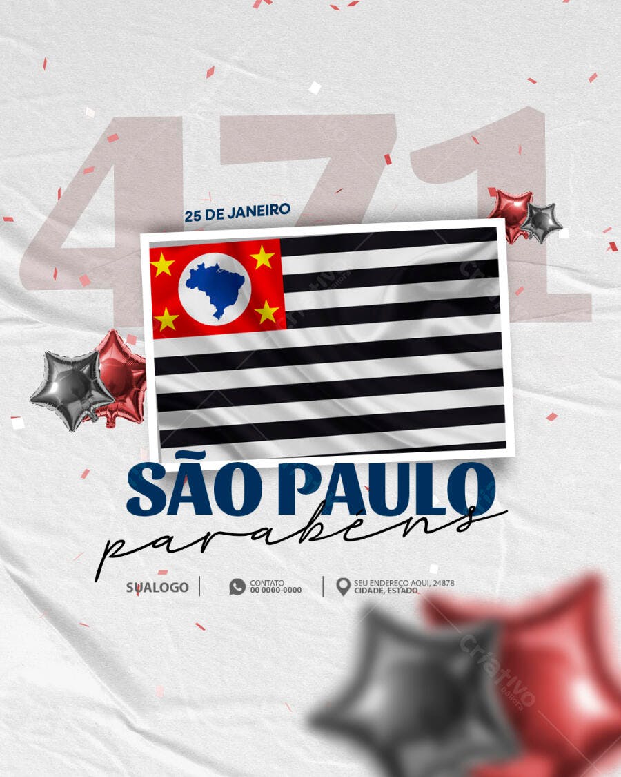 Flyer Aniversário de São Paulo 471 Anos 25 de Janeiro PSD Editável