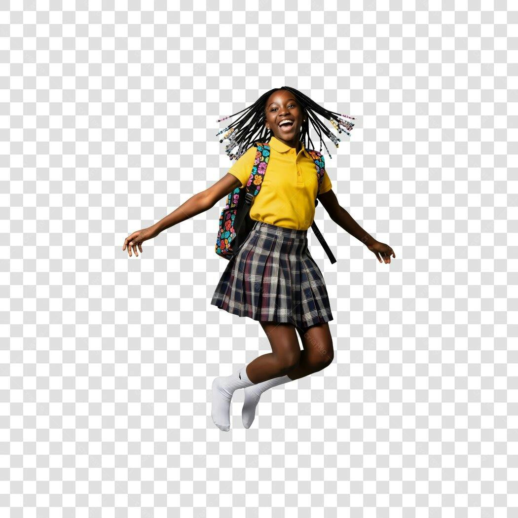 Imagem Publicitária Estudante Negra Feliz Volta às Aulas Amarelo PNG com fundo transparente
