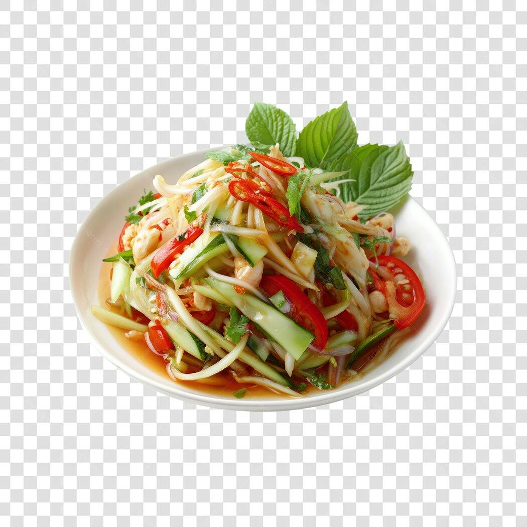 Prato de Salada Tailandesa Som Tum Picante PNG com fundo transparente