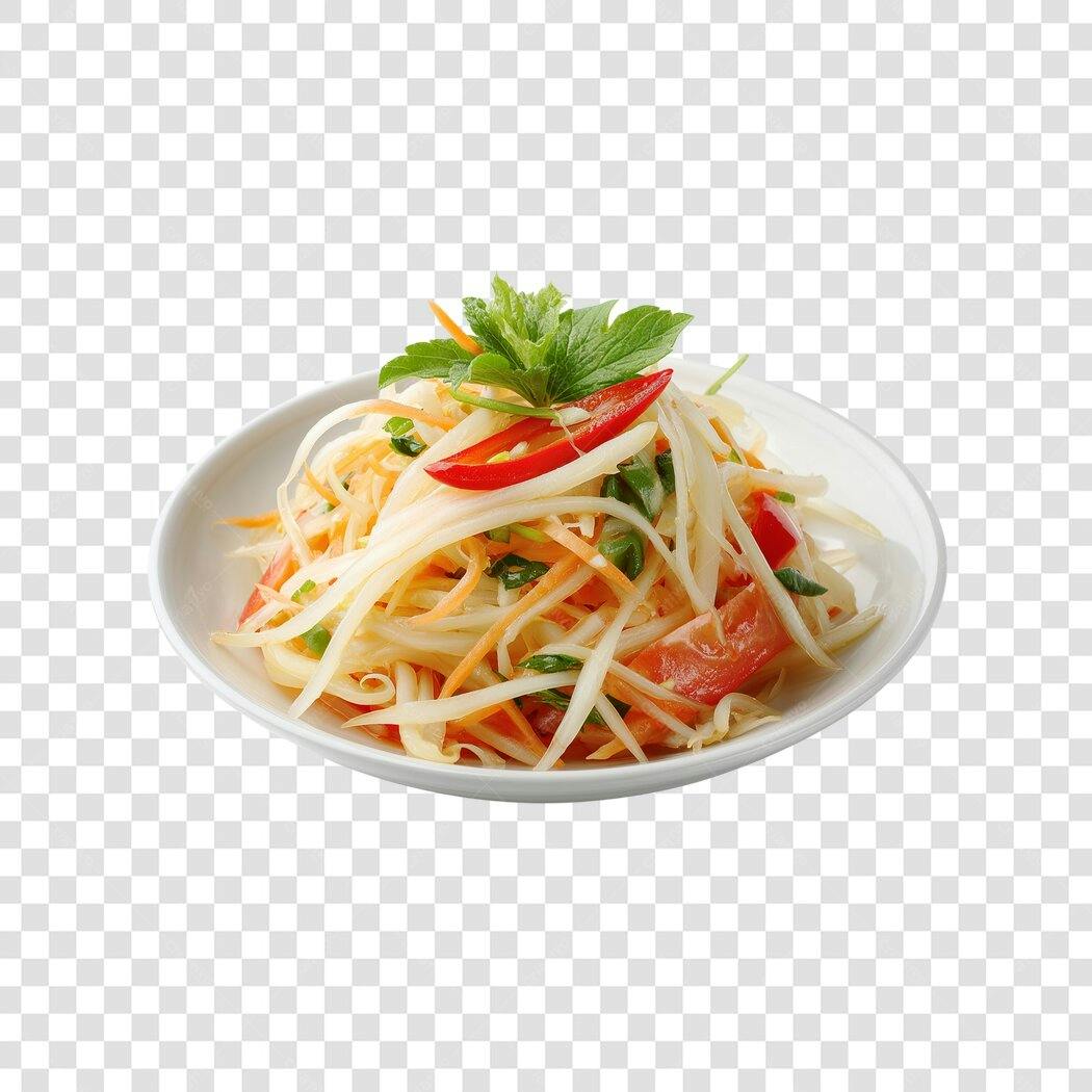 Prato Salada Som Tum Tailandesa Papaia Verde Cenoura Pimentão Vermelho PNG com fundo transparente