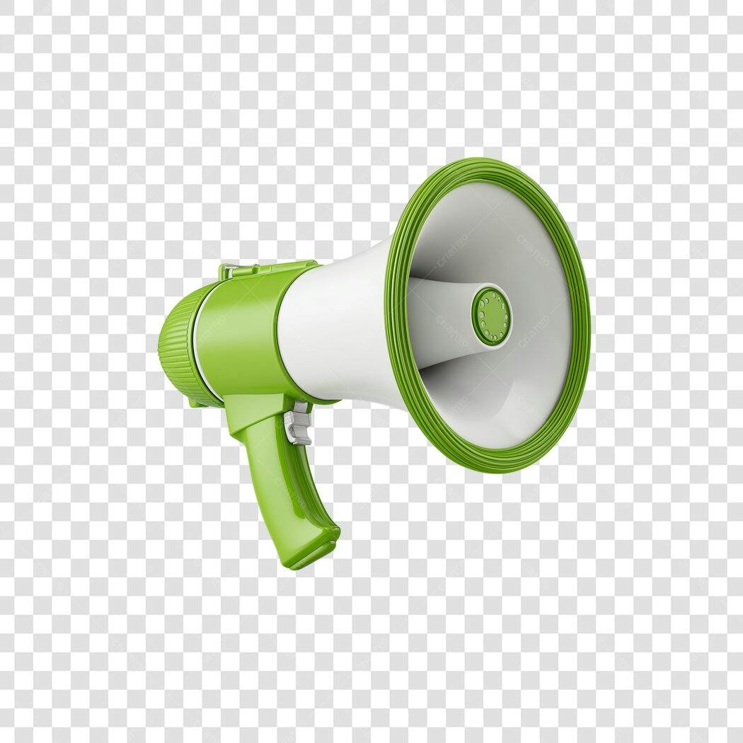Megafone 3D verde e branco para anúncio marketing promocional PNG com fundo transparente