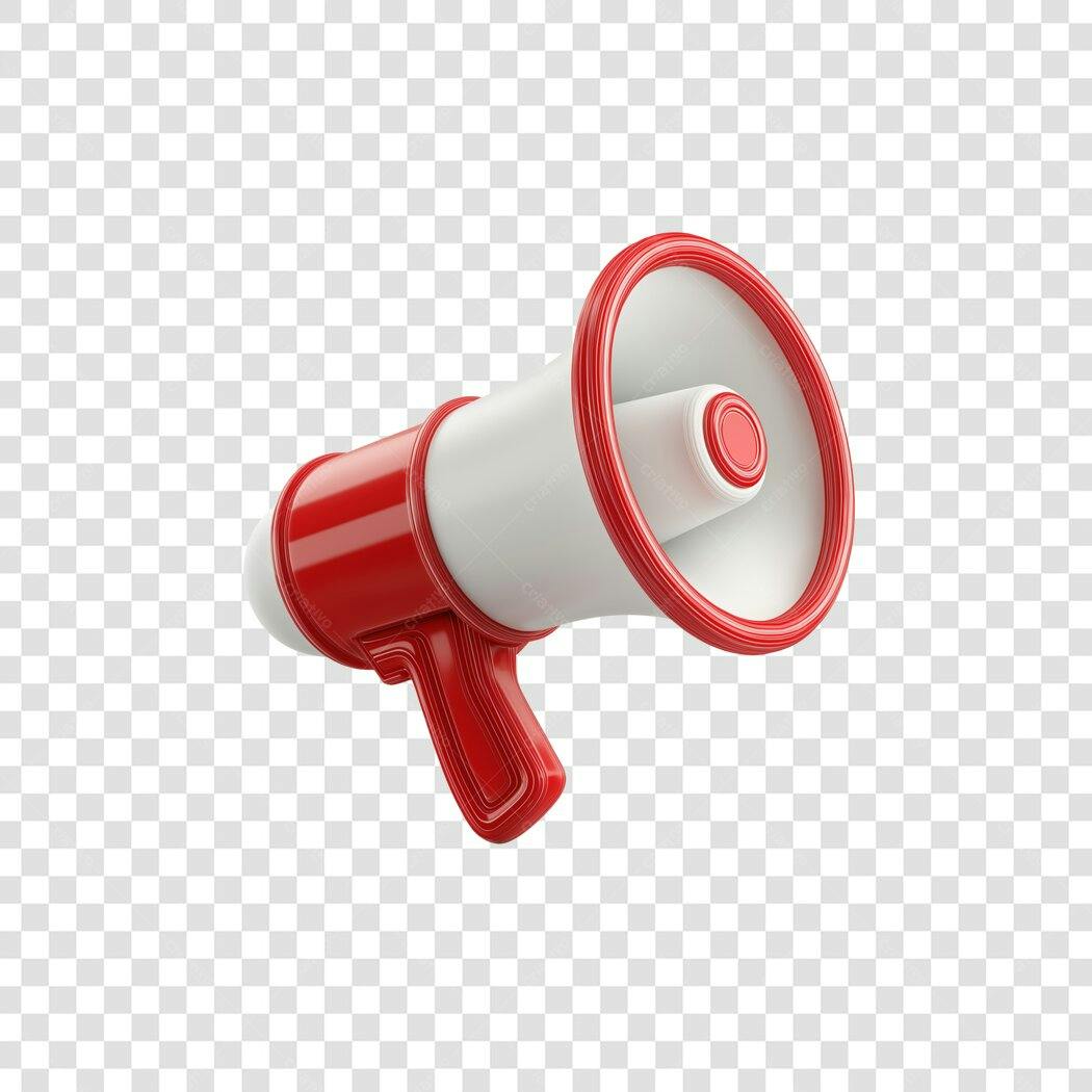 Ícone 3D Megafone Vermelho e Branco para Anúncio PNG com fundo transparente