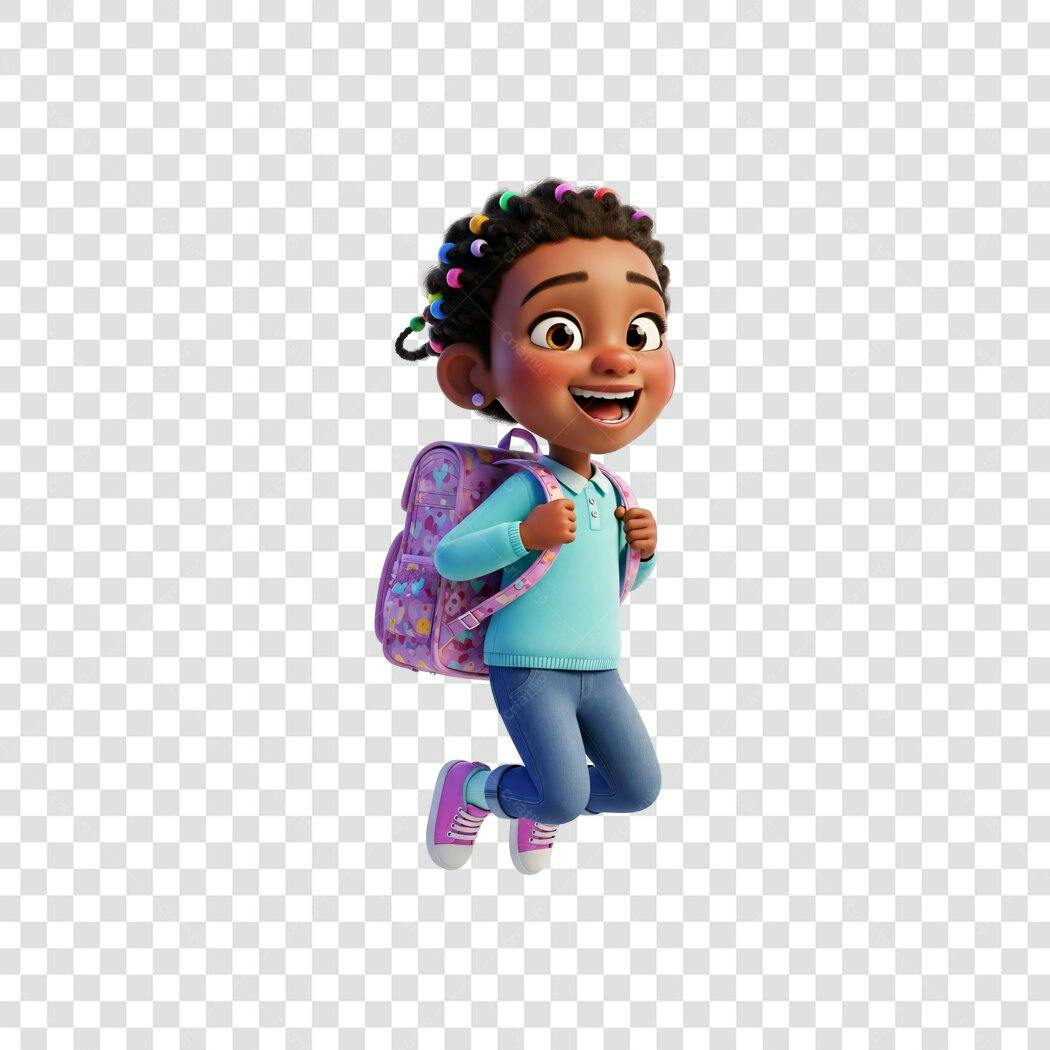 Ilustração 3D Menina Negra Estudante Feliz Volta às Aulas PNG com fundo transparente