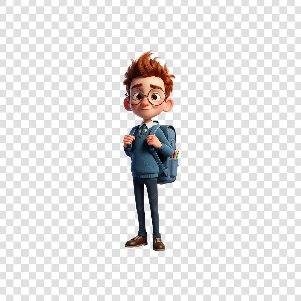 Ilustração Menino Estudante Ruivo Óculos Mochila Azul Volta às Aulas PNG com fundo transparente