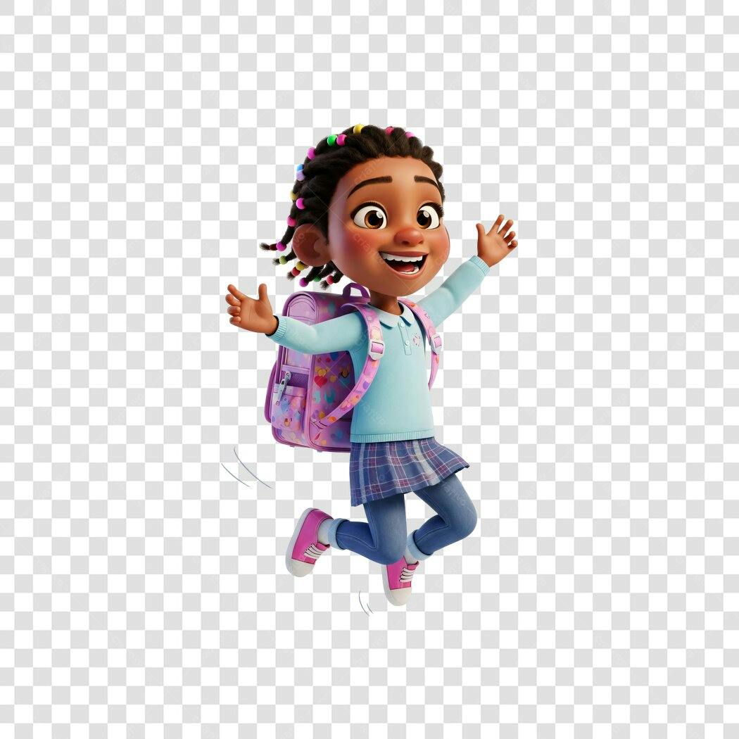 Personagem Menina Negra Feliz Estudante Com Mochila Rosa PNG com fundo transparente