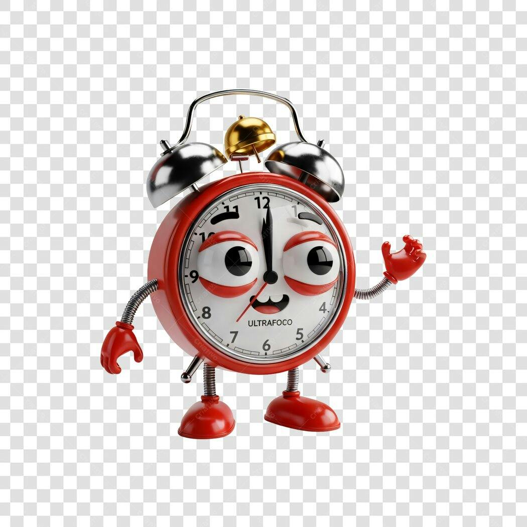 Personagem Relógio Despertador Vermelho 3D Acenando PNG com fundo transparente