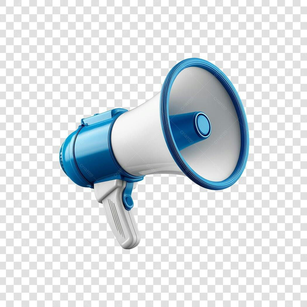Megafone 3D Azul e Branco para Notícias e Marketing PNG com fundo transparente