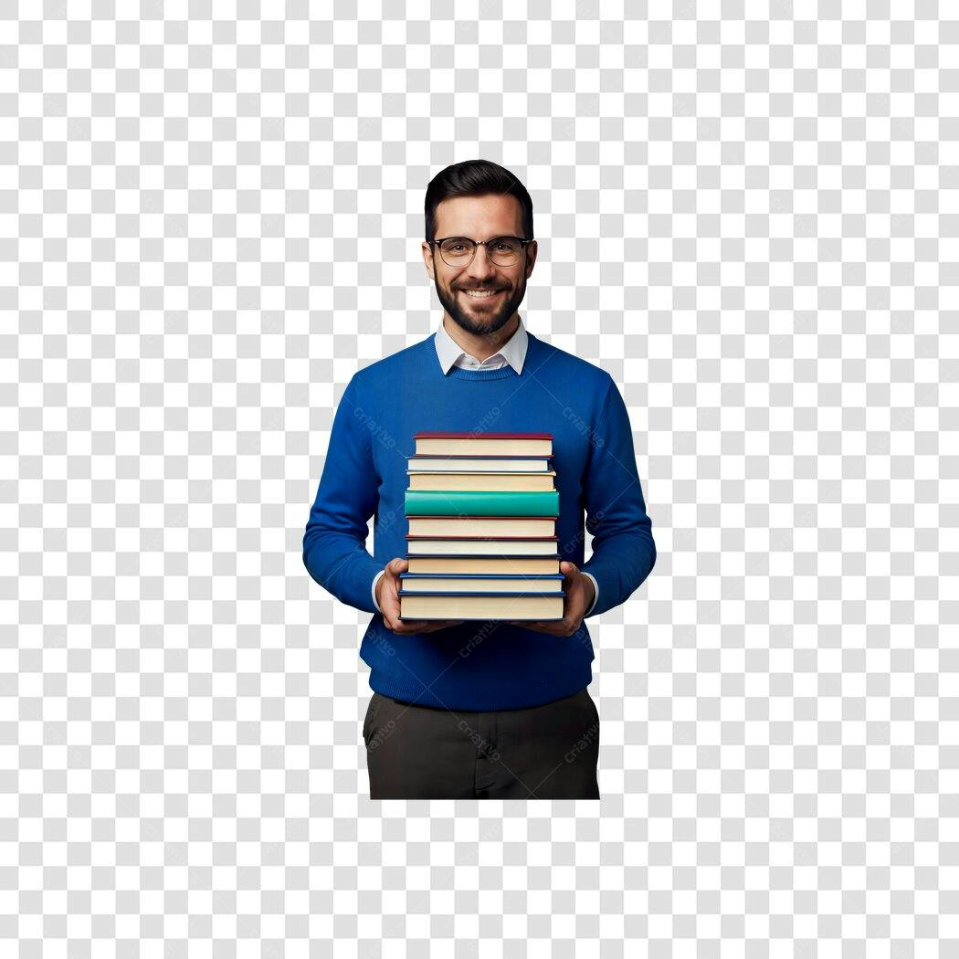 Professor Jovem Sorrindo com Livros Educação PNG com fundo transparente
