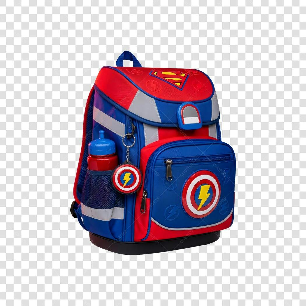 Mochila escolar de super-herói infantil para volta às aulas PNG com fundo transparente