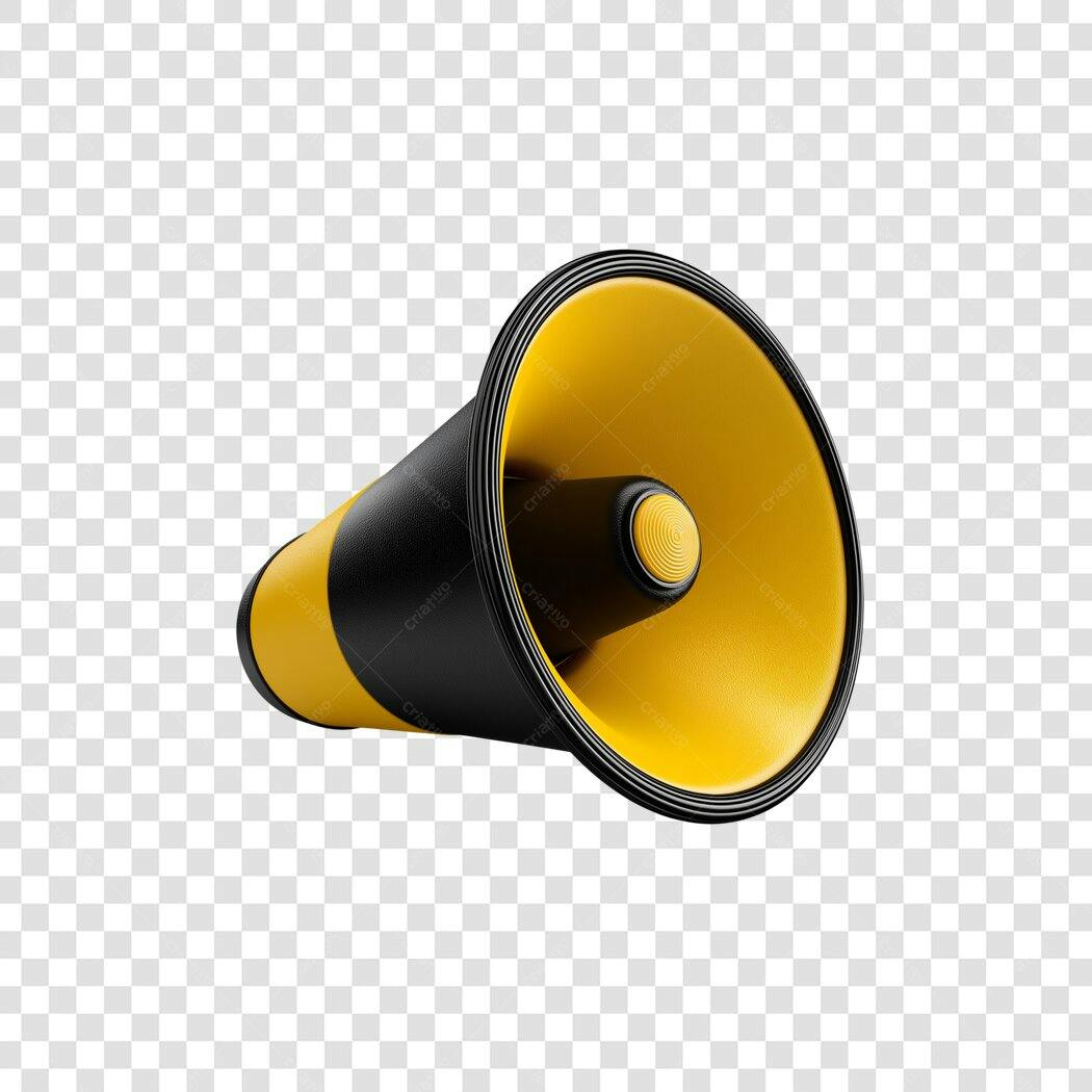 Icone 3D Megafone Preto e Amarelo para Marketing Digital PNG com fundo transparente