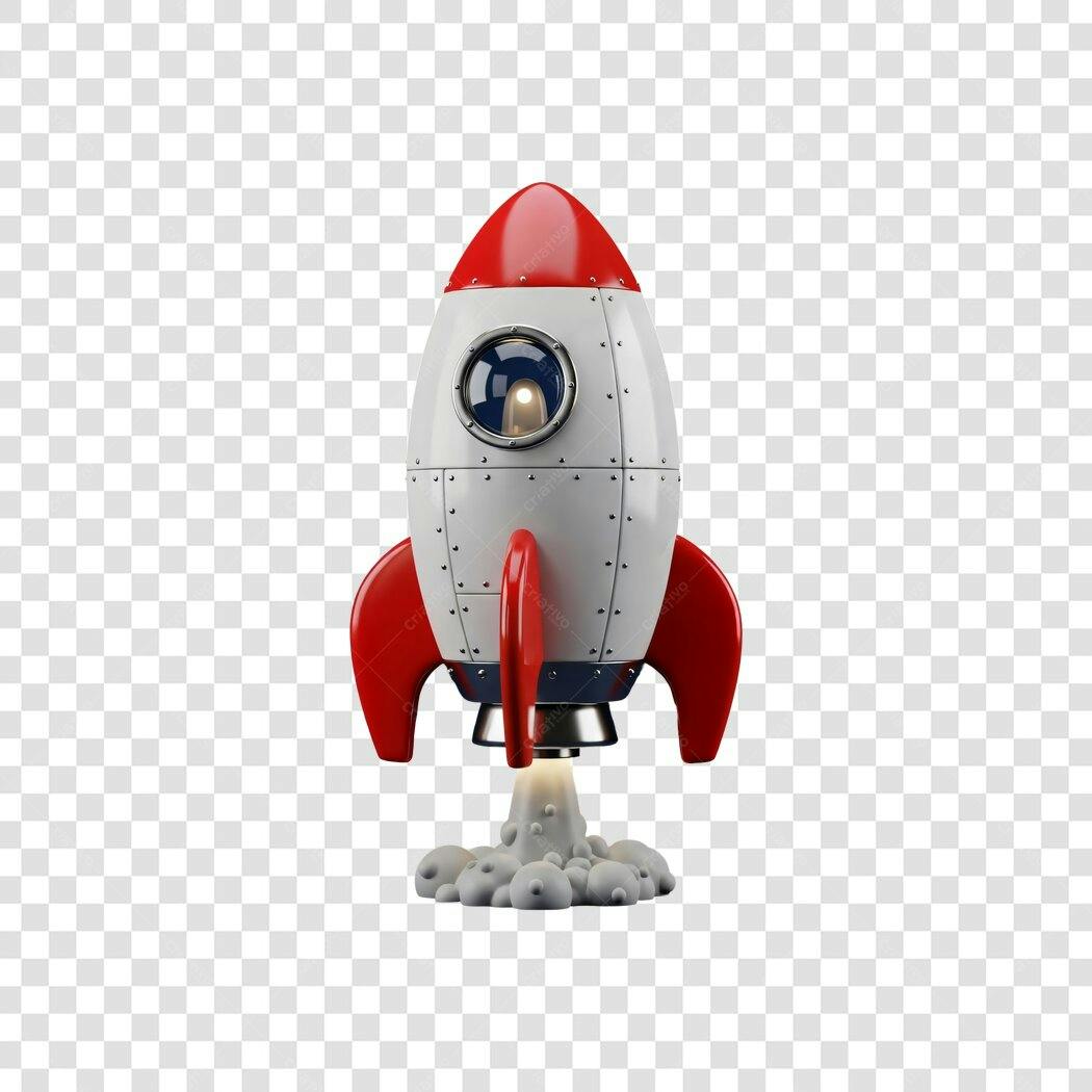 Ilustração 3D Foguete Lançamento Branco Vermelho Prata PNG com fundo transparente