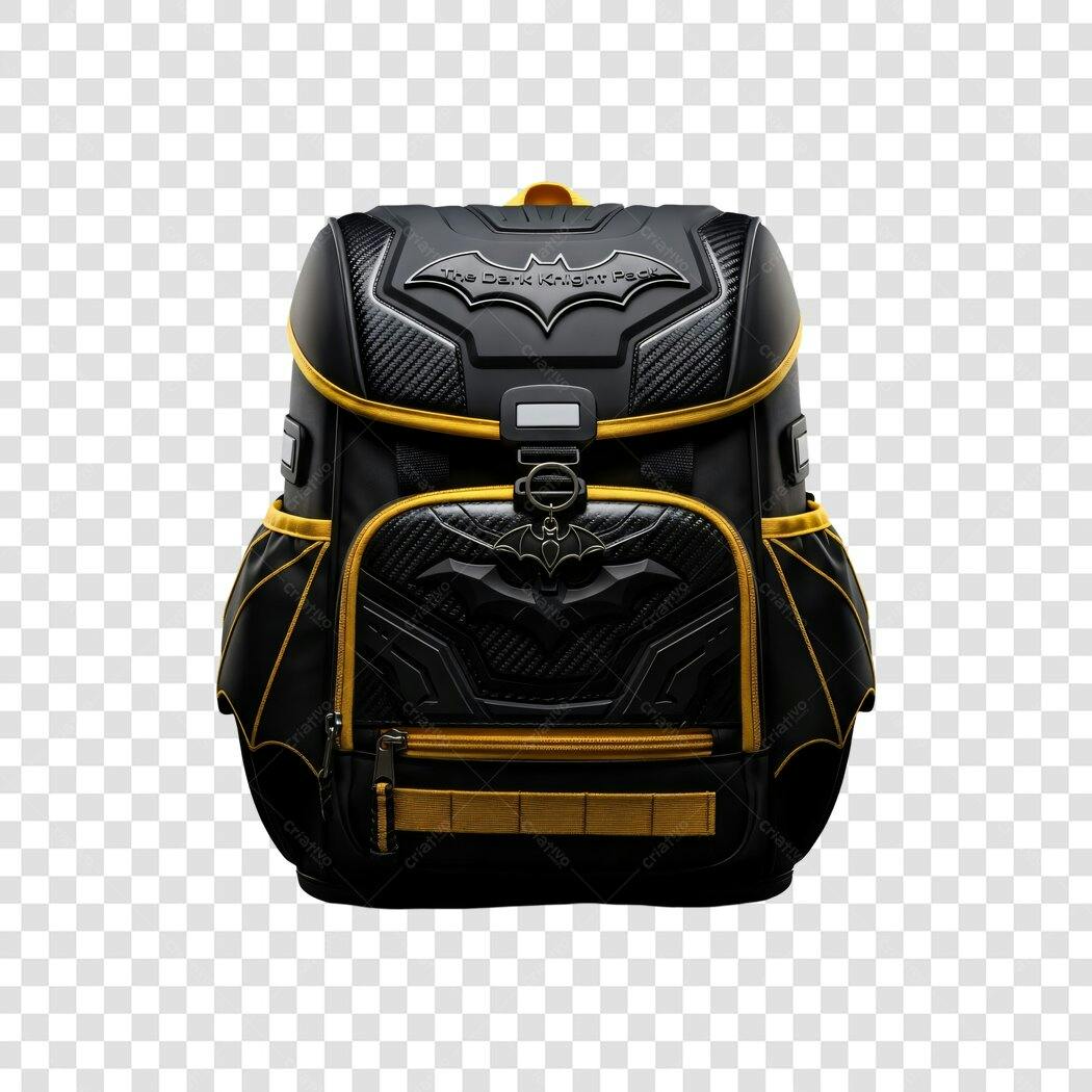 Mochila Batman The Dark Knight preta amarela PNG com fundo transparente
