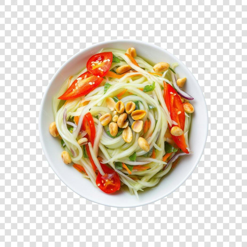 Salada de Papaya Verde Som Tum PNG com fundo transparente comida tailandesa vegetariana fresca