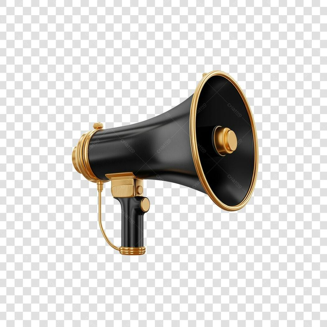 Ilustração Megafone Preto e Dourado Anúncio Promoção PNG com fundo transparente