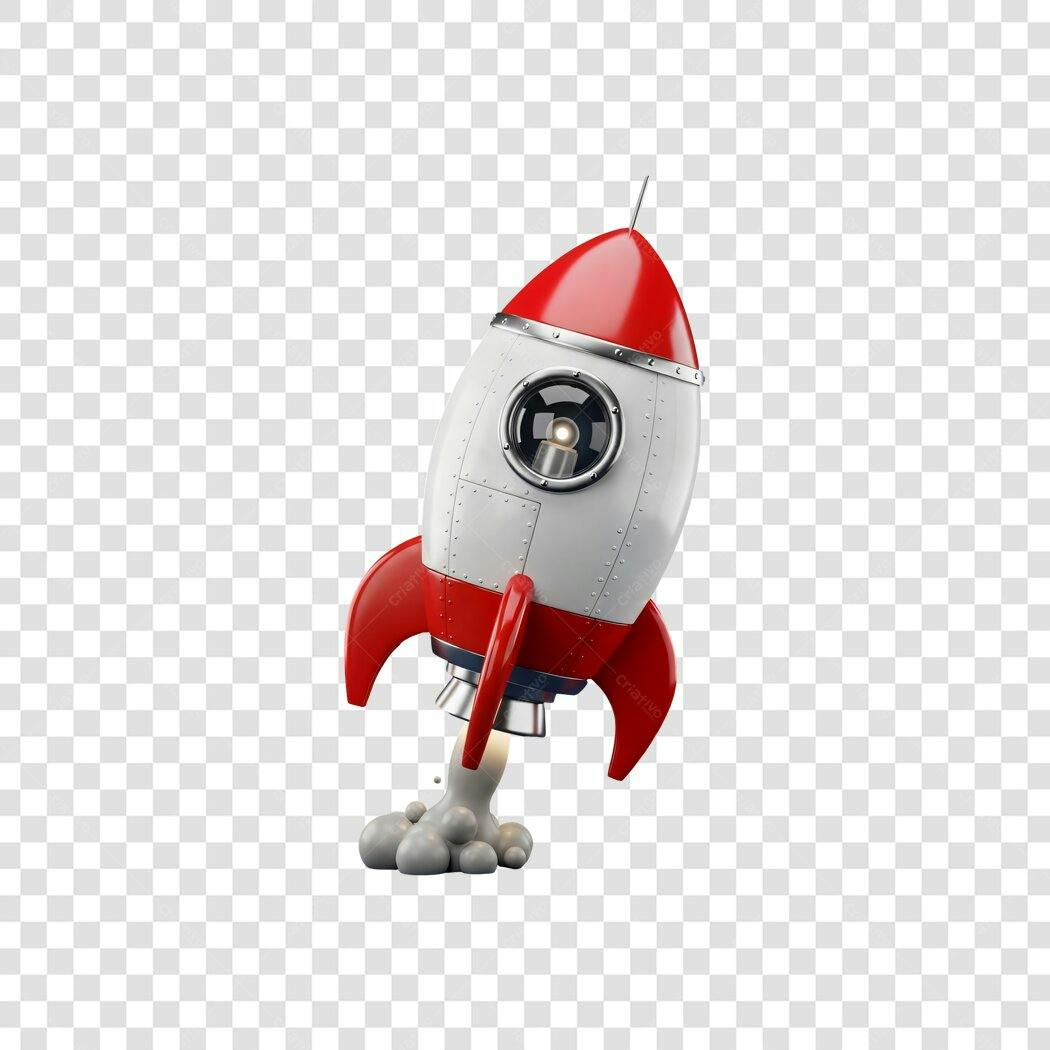 Ilustração 3D foguete decolando vermelho e branco PNG com fundo transparente