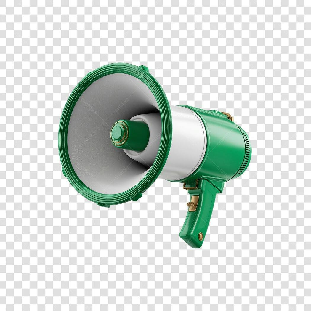 Megafone verde 3D para anúncio PNG com fundo transparente