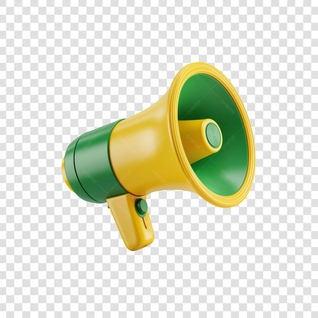 Elemento Gráfico Megafone Amarelo Verde para Anúncio Promoção PNG com fundo transparente