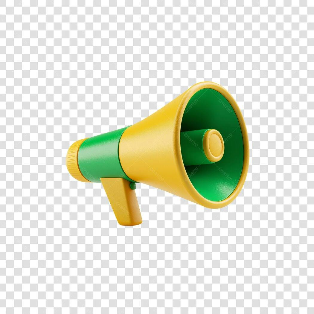 Megafone 3D amarelo e verde para comunicação de marketing PNG com fundo transparente