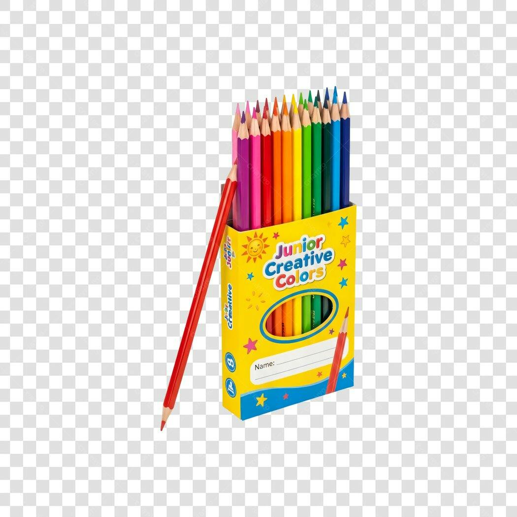 Kit de Lápis de Cor para Crianças Material Escolar PNG com fundo transparente