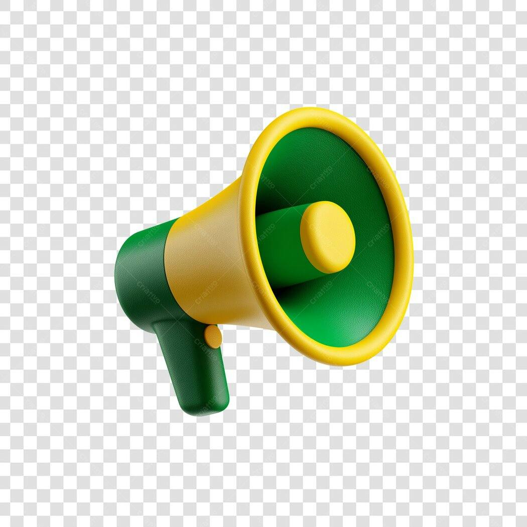 Ícone 3D megafone verde e amarelo para promoção e anúncio PNG com fundo transparente