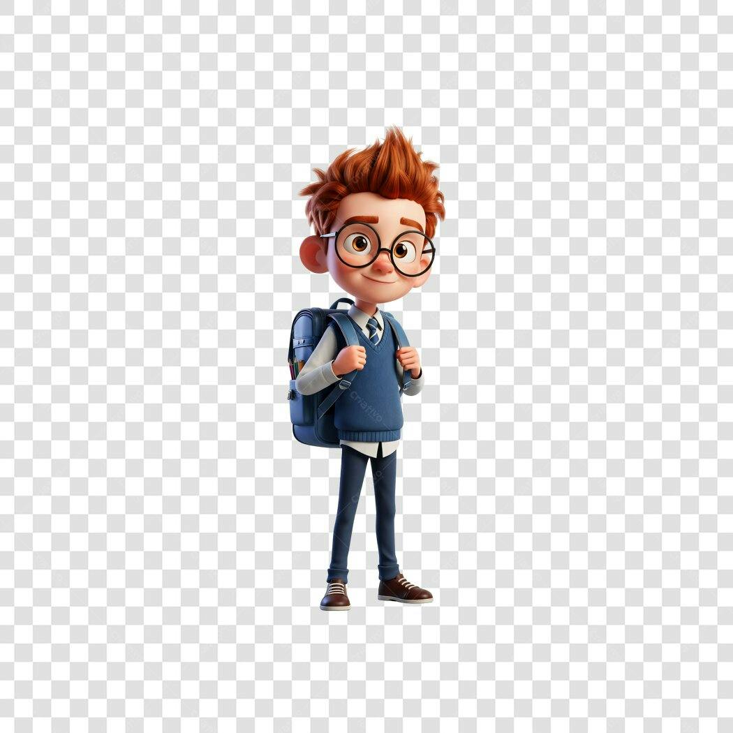 Personagem Estudante Menino Ruivo Óculos Azul Volta às Aulas PNG com fundo transparente