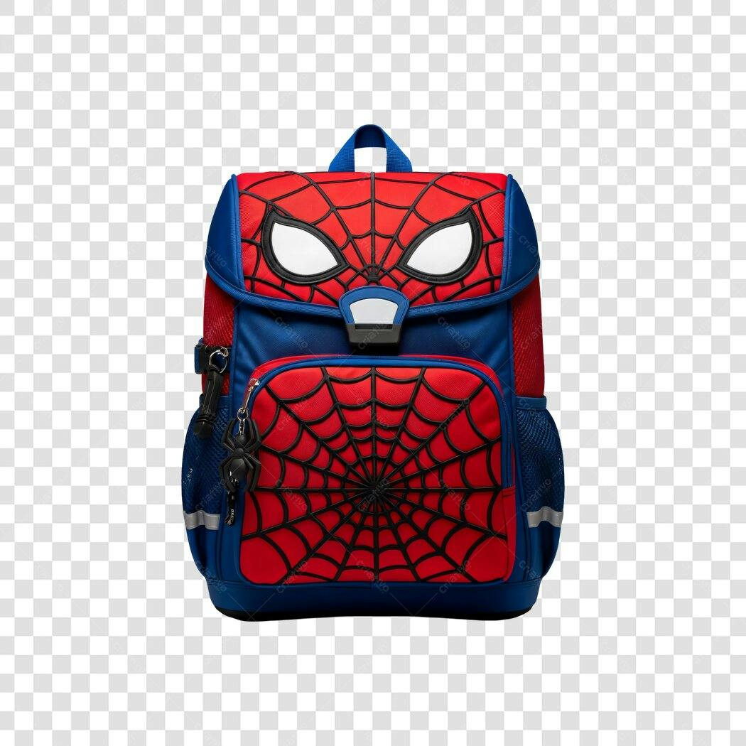 Mochila escolar Homem-Aranha vermelha e azul PNG com fundo transparente