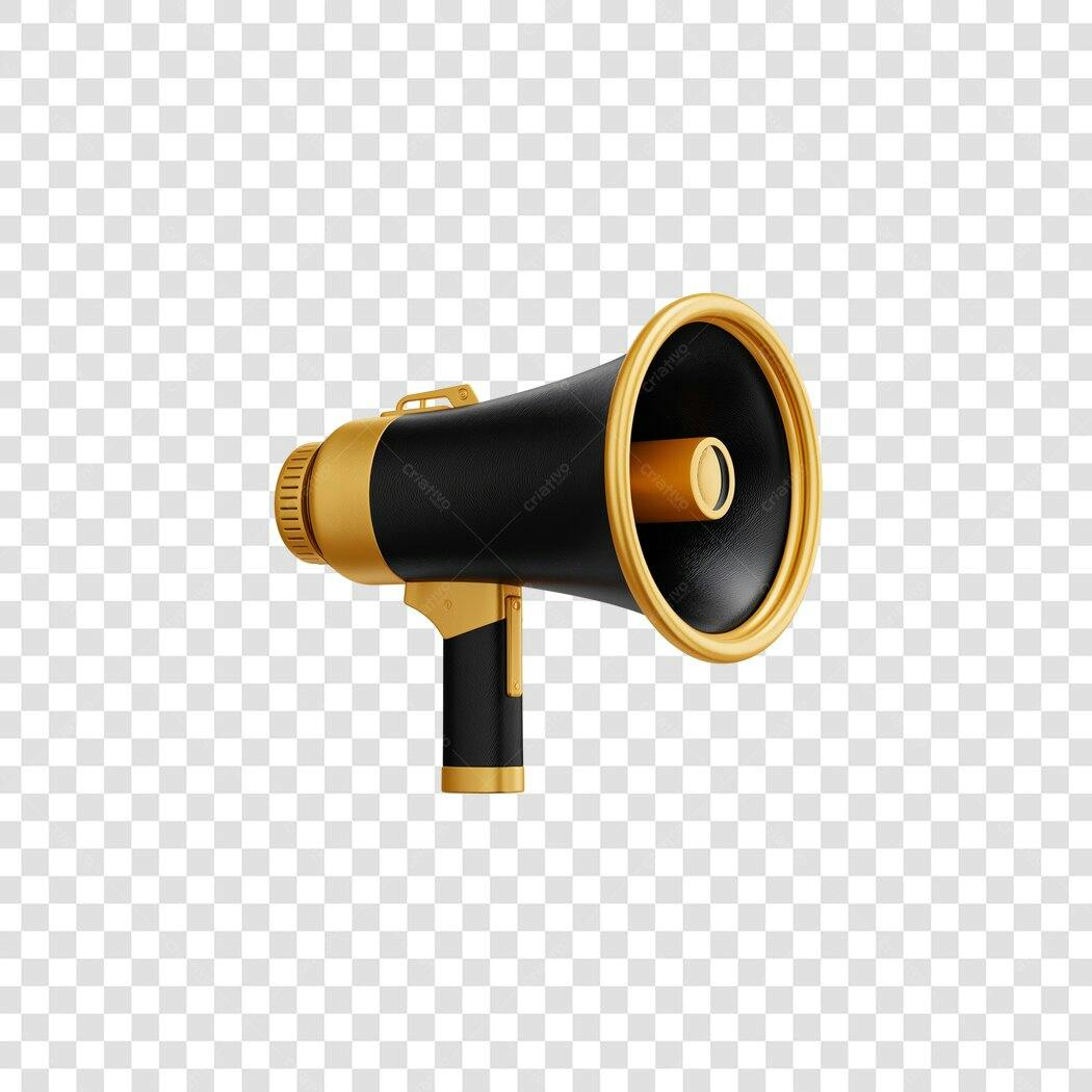 Icone Megafone Anuncio Marketing Promocao Preto Dourado PNG com fundo transparente