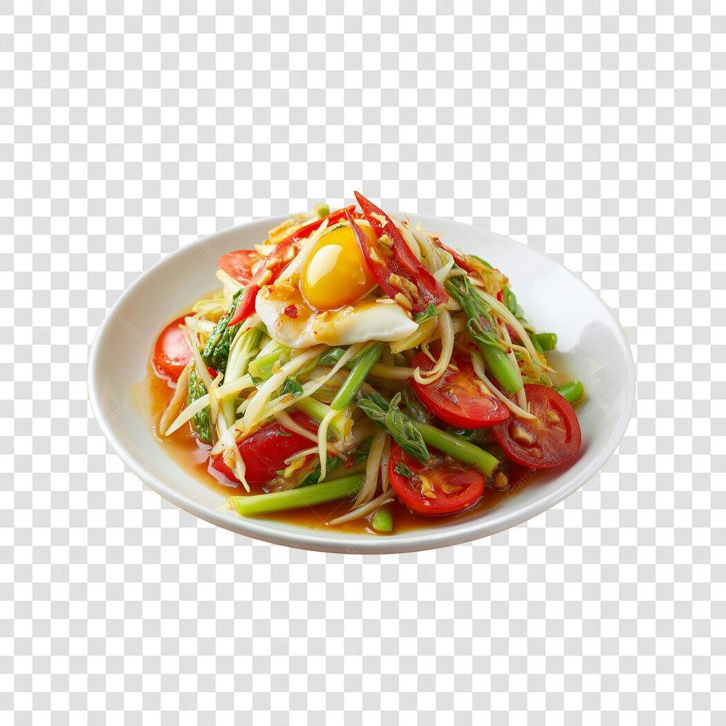 Prato Salada de Papaia Tailandesa Som Tum PNG com fundo transparente