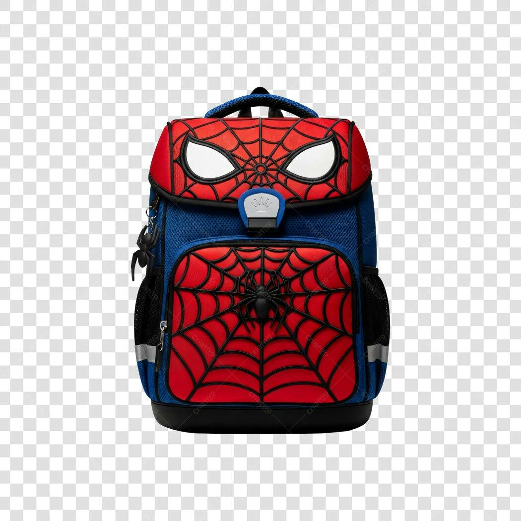 Mochila Infantil Homem-Aranha Vermelha Azul Preta PNG com fundo transparente