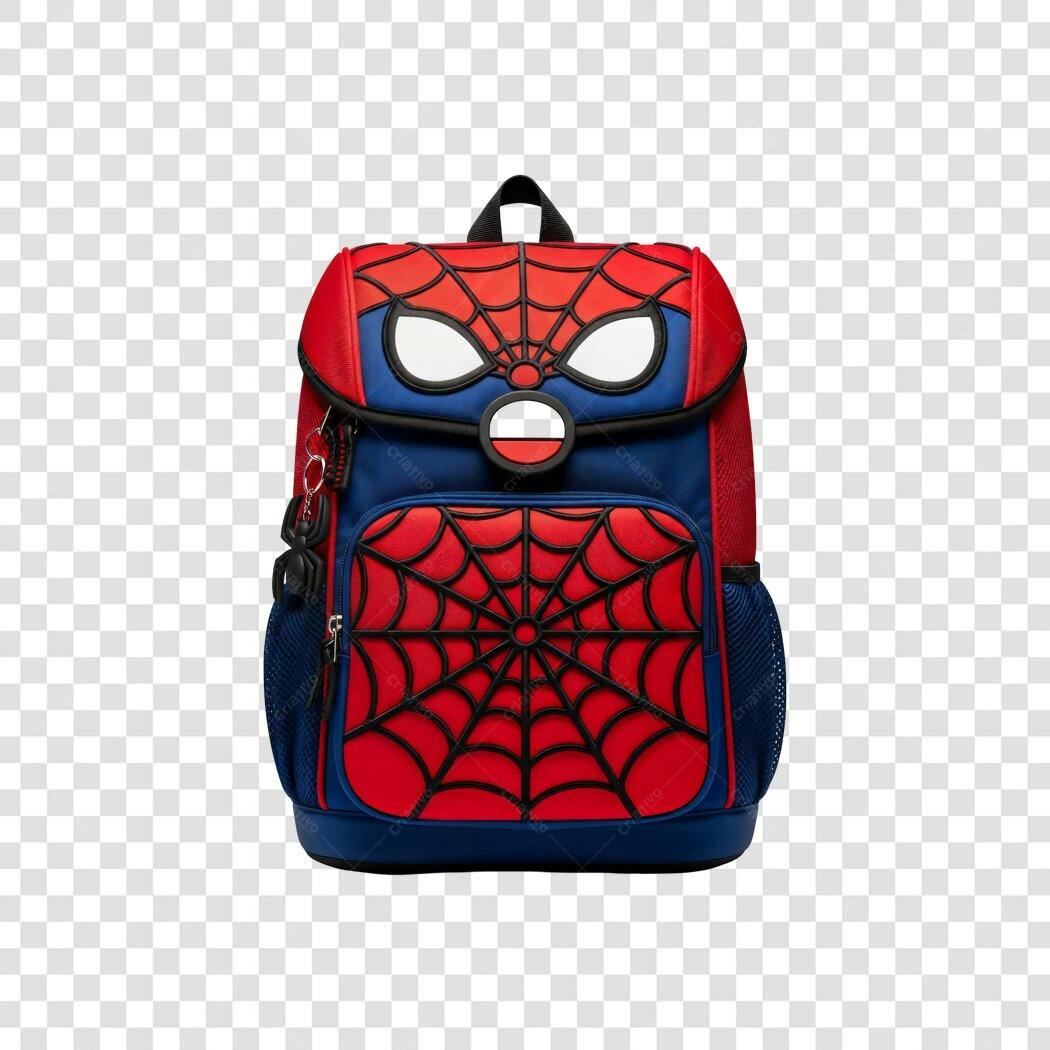 Mochila Infantil Homem-Aranha Vermelha Azul PNG com fundo transparente