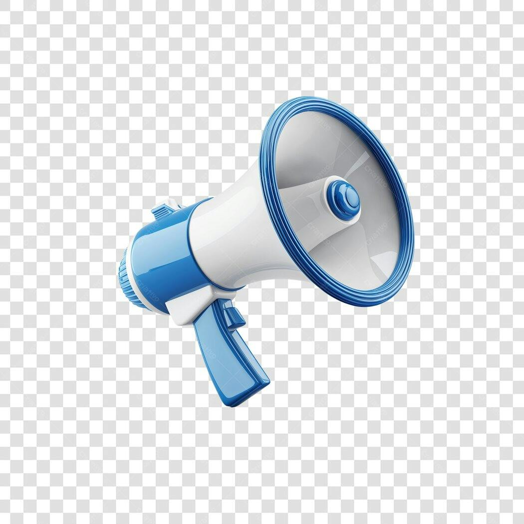 Ícone 3D Megafone Azul e Branco para Anúncio e Marketing PNG com fundo transparente