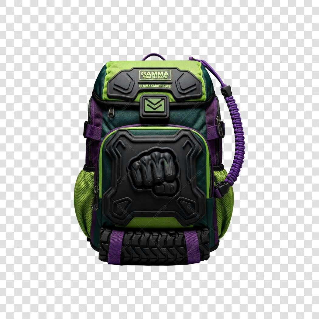 Mochila tática esportiva verde roxa punho 3D PNG com fundo transparente