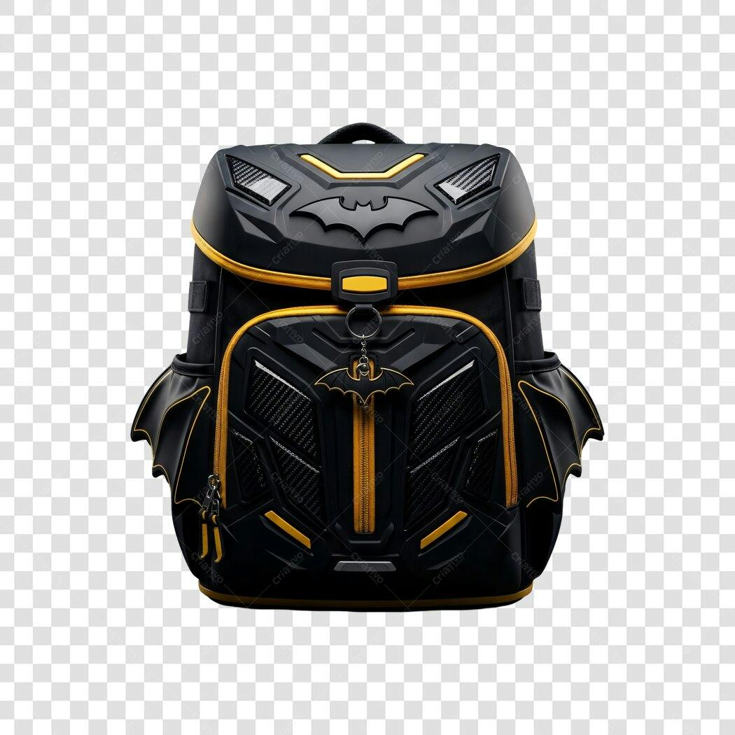 Mochila Escolar Batman preta e amarela PNG com fundo transparente