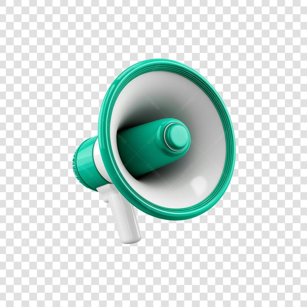 Elemento Gráfico Megafone Verde Água 3D para Marketing Digital PNG com fundo transparente