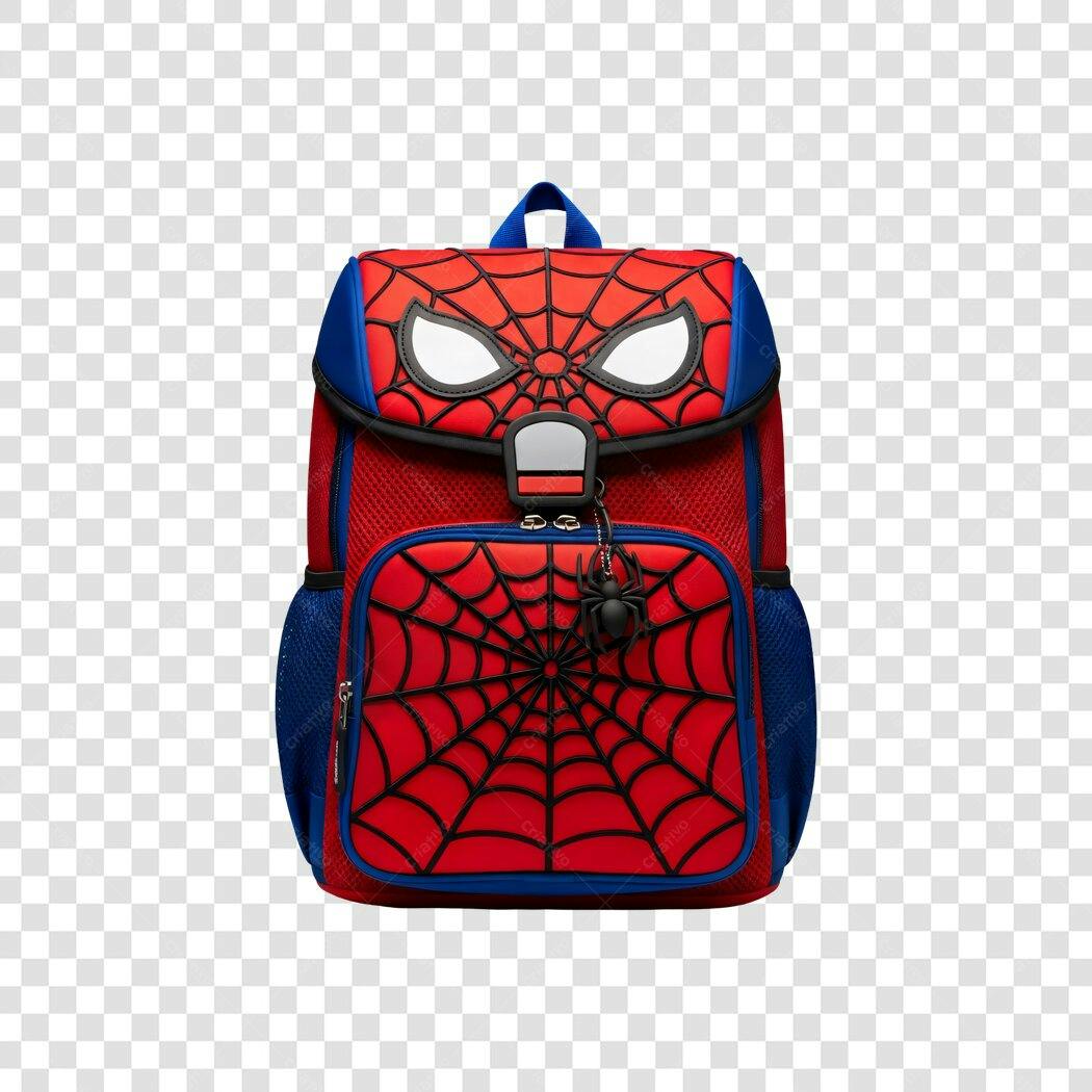 Mochila infantil Homem-Aranha vermelha e azul PNG com fundo transparente
