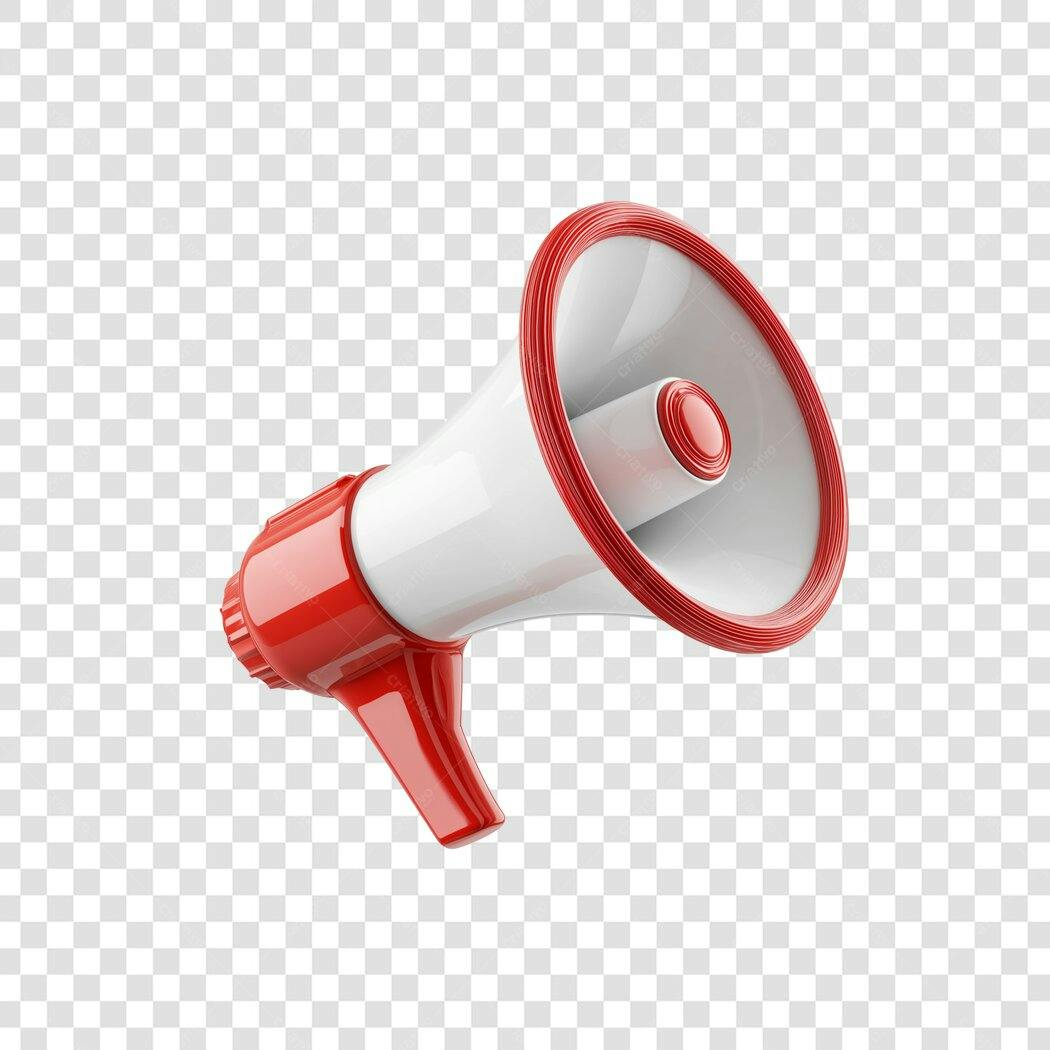 Ícone 3D Megafone Anúncio Marketing Digital Vermelho Branco PNG com fundo transparente