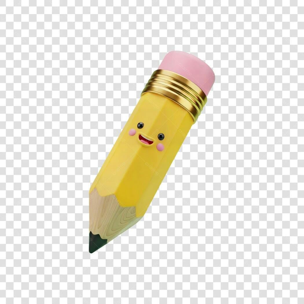 Ícone Lápis Amarelo Fofo Sorrindo Material Escolar PNG com fundo transparente