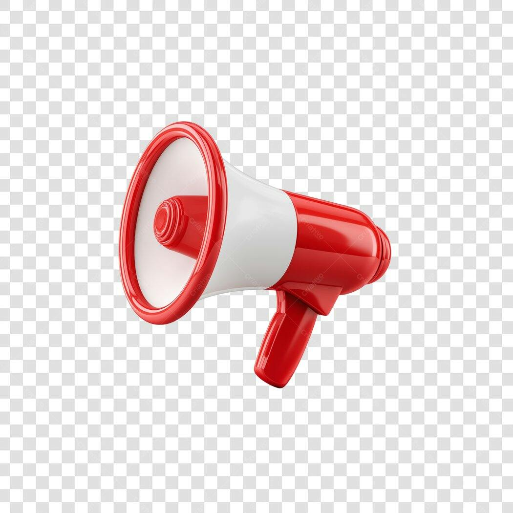 Elemento 3D Megafone Vermelho e Branco para Marketing Anúncio PNG com fundo transparente