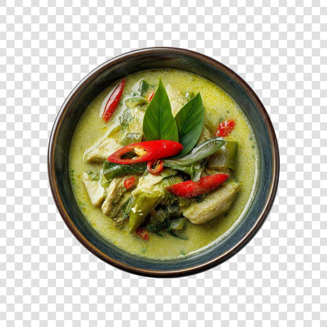 Fotografia de Comida Curry Verde Tailandês com Frango PNG com fundo transparente