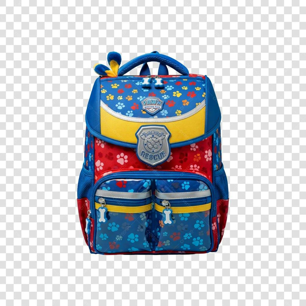 Mochila Infantil Escolar Patrulha Canina Azul Vermelha PNG com fundo transparente